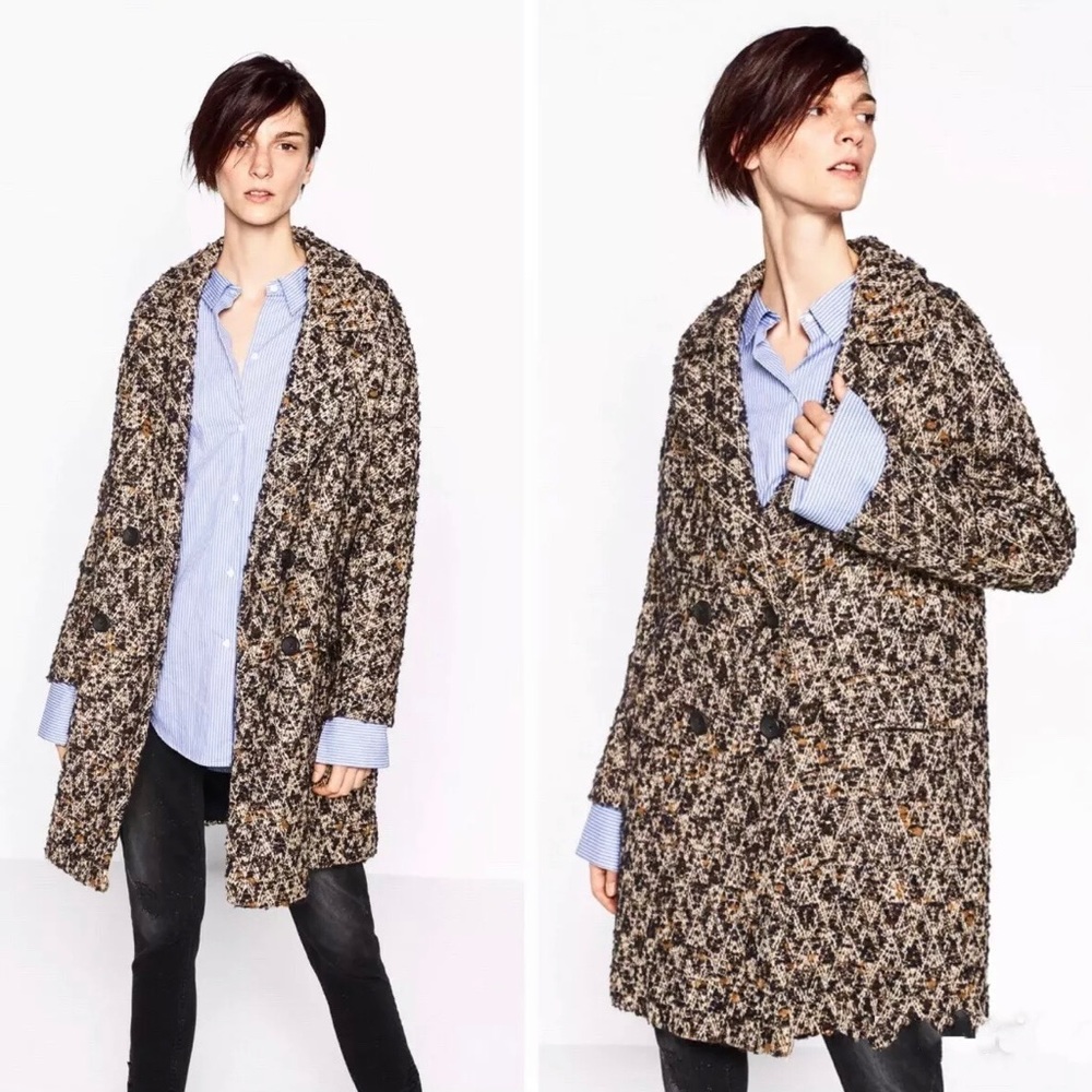 Zara Ecru Alpaca Wool Double Breasted Coat Jacket